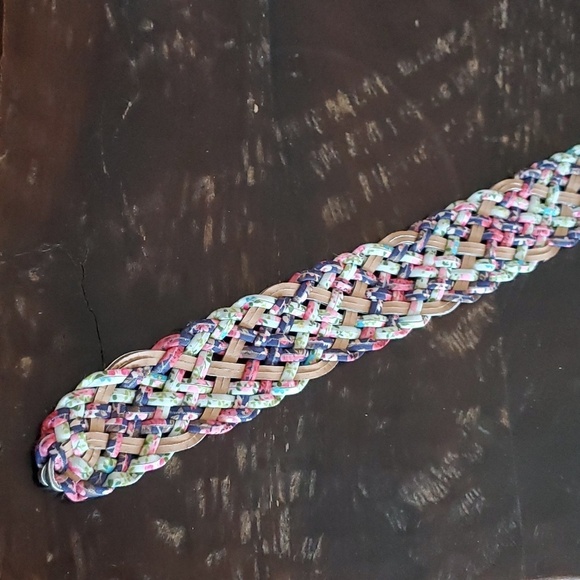 VINTAGE CHUNKY MULTICOLR BRAIDED BELT GIRLIE PINK PURPLE SILVER GREEN BLUE main image 6